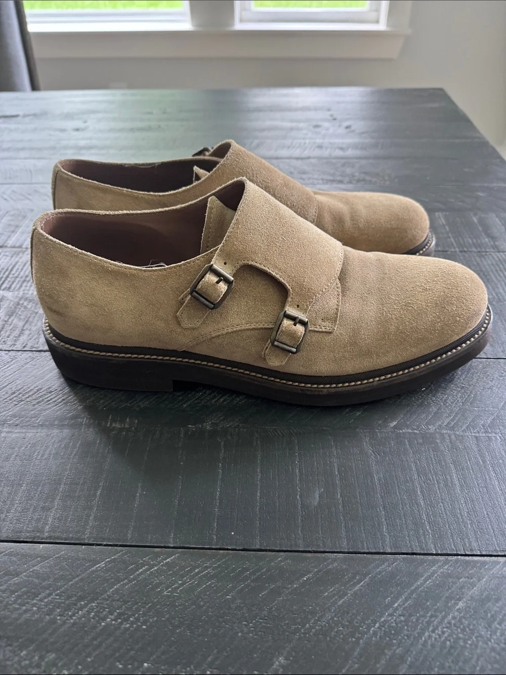 EUC Brunello Cucinelli  Double Monk Strap Suede Shoes - Beige
